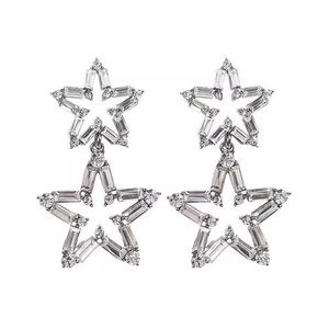 Anthro Starry Royal Bohemia Silver ⭐️ Star Drop Big Earrings